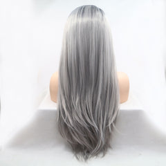 Glam Goth Life Silver Siren 13*3" Lace Front Wigs Synthetic Long Straight 24" 130% Density