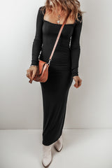 Square Neck Long Sleeve Maxi Dress