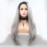 Glam Goth Life Silver Siren 13*3" Lace Front Wigs Synthetic Long Straight 24" 130% Density
