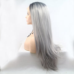 Glam Goth Life Silver Siren 13*3" Lace Front Wigs Synthetic Long Straight 24" 130% Density