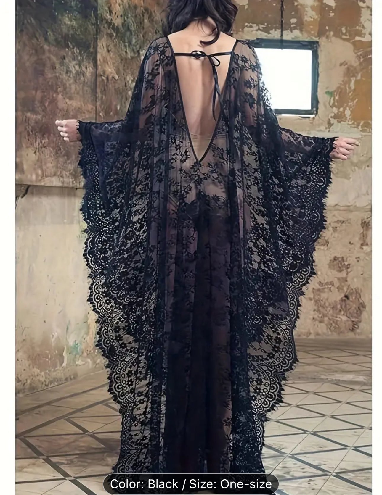 Midnight Enchantress High priestess Sheer Black Lace Robe – One Size
