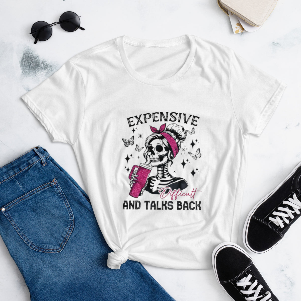 Expensive and talks back  Women's short sleeve t-shirt